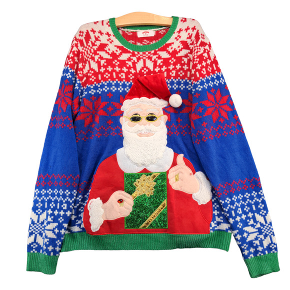 Holiday Time Men's Santa Christmas Sweater Multicolor XL 46-48 Fair Isle - Picture 1 of 14